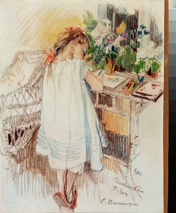Une petite (A Little One) - 谢尔盖-阿尔谢尼耶维奇-维诺格拉多夫（1869-1938 年）的作品，纸上彩色铅笔 作者 谢尔盖·阿塞涅维奇·维诺格拉多夫