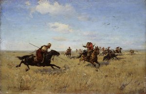 第聂伯河哥萨克人和鞑靼人之间的战斗，1892年 作者 谢尔盖·伊万诺维奇·瓦西里科夫斯基