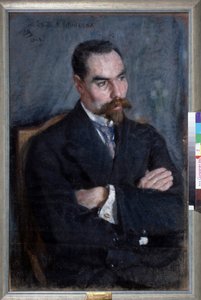 Portrait du poete Valeri Iakovlevitch Brioussov (1873-1924)（诗人瓦列里-布留索夫肖像）。Oeuvre Sergei Vasilyevich Malyutin (Serguei Malyutine) (1859-1937)，纸上粉彩。