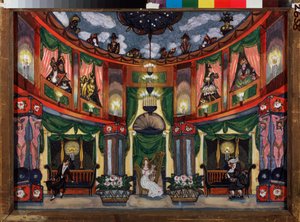 雅克·奥芬巴赫（Jacques Offenbach，1819-1880 年）的歌剧《霍夫曼的故事》的准备装饰。 谢尔盖·尤里耶维奇·苏德金 (Serge Soudeikine) (1882-1946) 的作品，纸本水彩和水粉