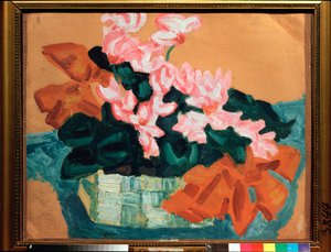 花卉，静物 - 谢尔盖·尤里耶维奇·苏德金 (Serge Soudeikine) (1882-1946) 的作品，纸板油画 - 俄罗斯艺术，现代主义，新艺术风格，20 世纪 - 国家联合艺术博物馆，科斯特罗马（俄罗斯）