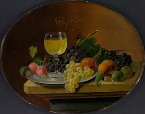 静物水果和葡萄酒杯，1865-70年。