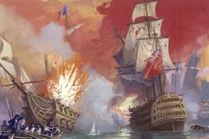拿破仑战争期间英国与法国的海战（纸面水粉画）