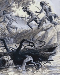 约翰-科尔特躲在一些浮木后面（水粉画纸） 作者 塞韦里诺·巴拉尔迪