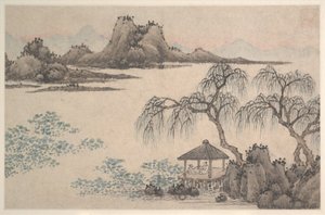 亭柳山水（册页；纸本水墨设色） 作者 