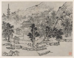 苏州虎丘十二景从运河码头远眺虎丘