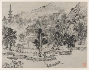 苏州虎丘十二景：1490年后从运河系泊处观看虎丘远景。