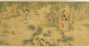 花园里的妇女和儿童（丝绸设色）