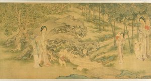 花园里的妇女和儿童（丝绸设色）