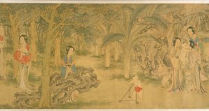 花园里的妇女和儿童（丝绸设色）