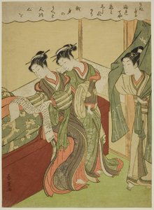 两个歌妓读情书时，年轻男子走了进来 作者 芝港官