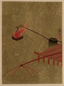 消防篮从船坞悬挂在水中的鱼网上。 作者 Shibata Zeshin
