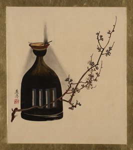 各种题材的漆画：带油灯的梅花树枝，1882年。 作者 Shibata Zeshin