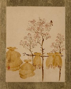 稻草堆和树木。 作者 Shibata Zeshin