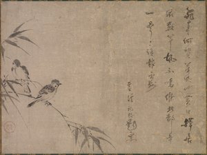 麻雀和竹子，15世纪中叶至晚期。 作者 志研精道