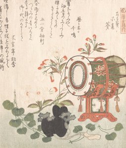 代表苍井空分会的苍井植物、樱花、鼓和绘本帽......，19世纪。