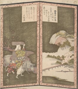 形状为小两面屏的Surimono。 作者 心斋