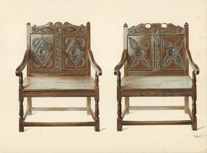 橡木双人椅（威尔士），H Clarence Whaite（chromolitho）的财产 作者 雪莉·查尔斯·莱韦林·斯洛科姆