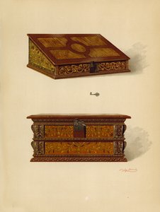 Oak Inlaid Box，Edward Quilter的财产; Oak Inlaid Box，Edward Quilter（chromolitho）的财产