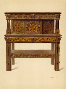 Oak Standing Buffet，Edward Quilter（chromolitho）的财产 作者 雪莉·查尔斯·莱韦林·斯洛科姆