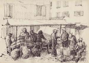 市场场景，意大利，约1950年。 作者 雪莉·马卡姆