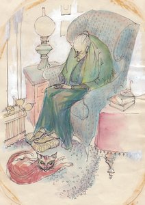 老妇人和猫，1951年。 作者 雪莉·马卡姆