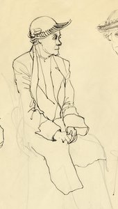 戴帽子的坐着的女人，1953年。