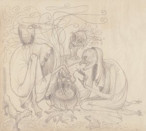 三个女巫，约1950年。 作者 雪莉·马卡姆