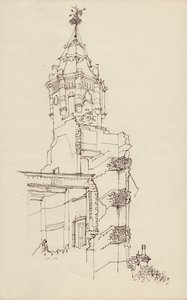 废墟建筑的塔楼，约1950年。 作者 雪莉·马卡姆