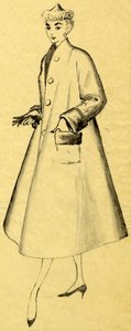 穿着防尘大衣和尖顶帽子的女人，约1952年。 作者 雪莉·马卡姆