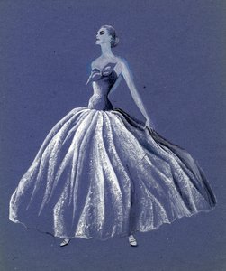 身穿无肩带舞裙的女子，约1952年。 作者 雪莉·马卡姆