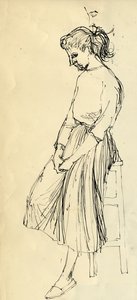 坐在凳子上的女人，约1950年。 作者 雪莉·马卡姆