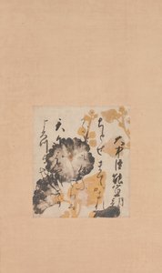 小中见义信的诗和荷花的底画，17世纪初 作者 不明