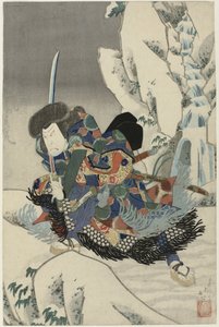 雪景中的舞台剧演员，佩剑