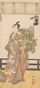 扮演武士的岚三郎站在大屋的阳台上，1774年或1775年。 作者 春庄