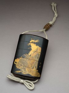 描绘越前屋的宫女森越写信的茵罗，19世纪 作者 春庄