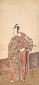 演员Ichikawa Danjuro V站在一所房子里和一个engawa前，约1772年。 作者 春庄