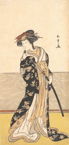 演员中村理子，扮演带剑的宫女，约1780年。