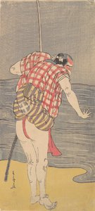 演员大谷广右卫门三世扮演准备拔剑入海的人，约1775年。