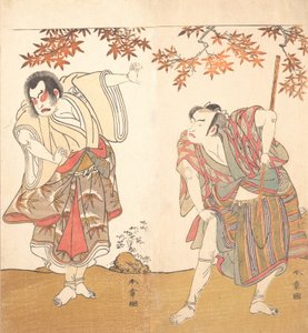 演员Ichimura Uzaemon和Arashi Sangoro，约1773年。 作者 春庄