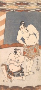 第二幅市川耀三作为摔跤手站在竞技场上，1770年。 作者 春庄