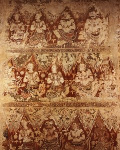 壁画展示了18世纪早期大城时期的天神（石头上的油漆）