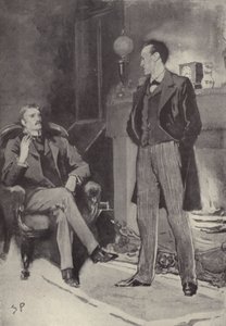 Then he stood by the fire: scene from the Sherlock Holmes mystery A Scandal in Bohemia, by Arthur Conan Doyle (litho)