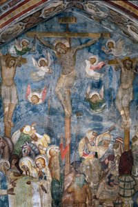 十字架上的基督 "INRI "受难。锡耶纳学校的壁画细节 作者 中华学校