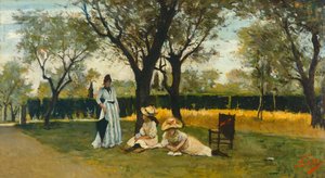 在Poggio Piano的别墅，由Silvestro Lega（1826-1895）创作，油画板，34x60.5cm