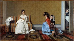 小女孩扮演大小姐 两姐妹伪装成妈妈的衣服。 Silvestro Lega (1826-1895) 的画作，1872 年私人收藏