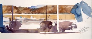 码头墙天桥立，2000 年（水彩画） 作者 西蒙·弗莱彻