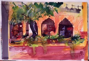 Haveli Inn Pal Jodphur，2007 年（纸上水彩画） 作者 西蒙·弗莱彻