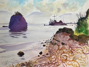 爱奥尼亚群岛，2008 年（水彩画） 作者 西蒙·弗莱彻