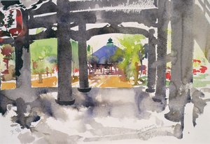 寺庙入口，天桥立（纸上水彩画） 作者 西蒙·弗莱彻